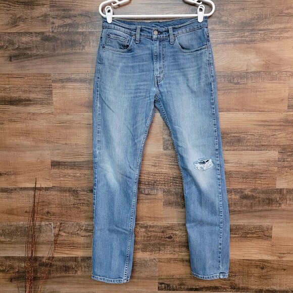Levi's Jeans 31x32 Measures 30x30 Slim Straight 513 Ripped Medium Light Wash - Picture 1 of 11